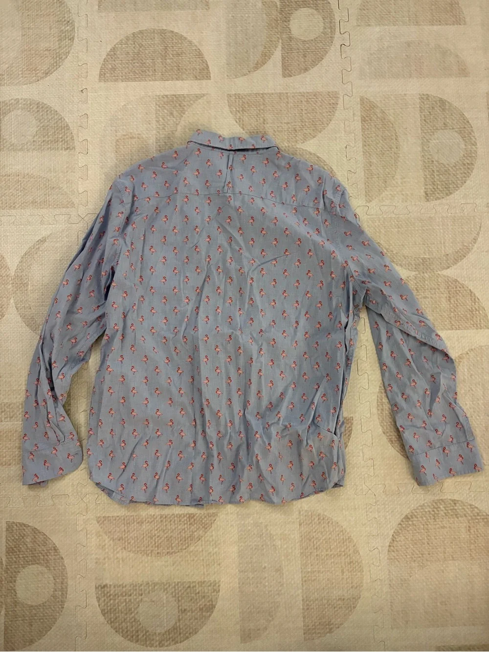 Banana Republic Light Blue Button-Down Shirt with Pink Flamingo Print